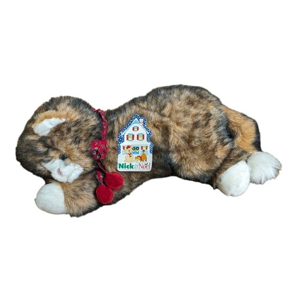 Vintage 1992 Nick & Noel Christmas Calico Cat With Jingle Bells Plush Animal Toy - Picture 1 of 7